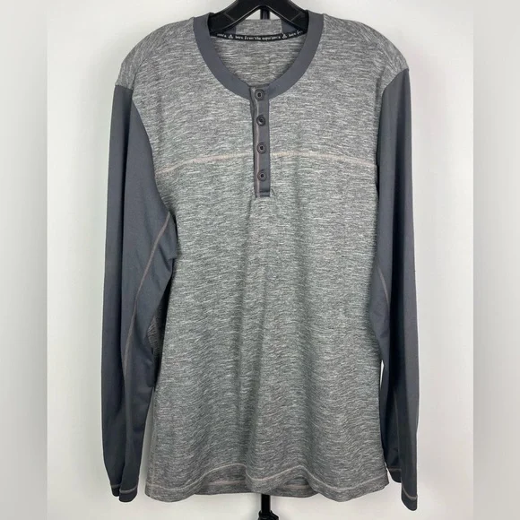Prana Men’s Charcoal Colorblock Zylo Henley Long Sleeve Athletic Shirt - Picture 1 of 7